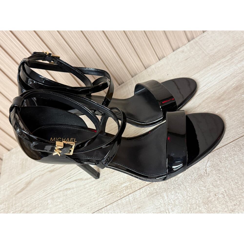 MICHAEL KORS Astrid Sandal Black Patent Leather Women’s Shoes Sz 10 - Picture 12 of 13